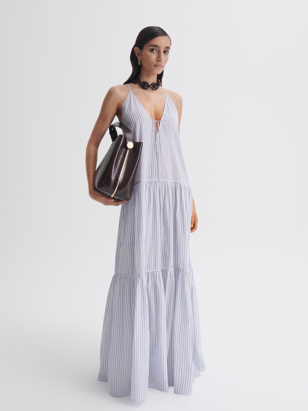 Scanlan Theodore Linen & Silk Striped Voile Tiered Maxi Dress size 4 / small
